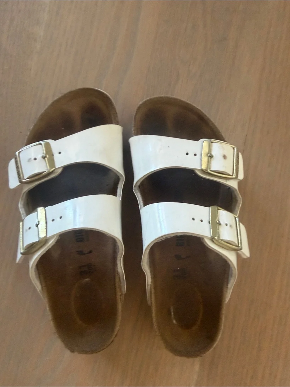 Birkenstock White Double-Buckle Kids Slide Sandals with Gold Buckles